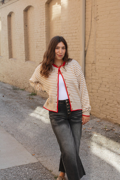 Auri Striped Contrast Button Down Cardigan