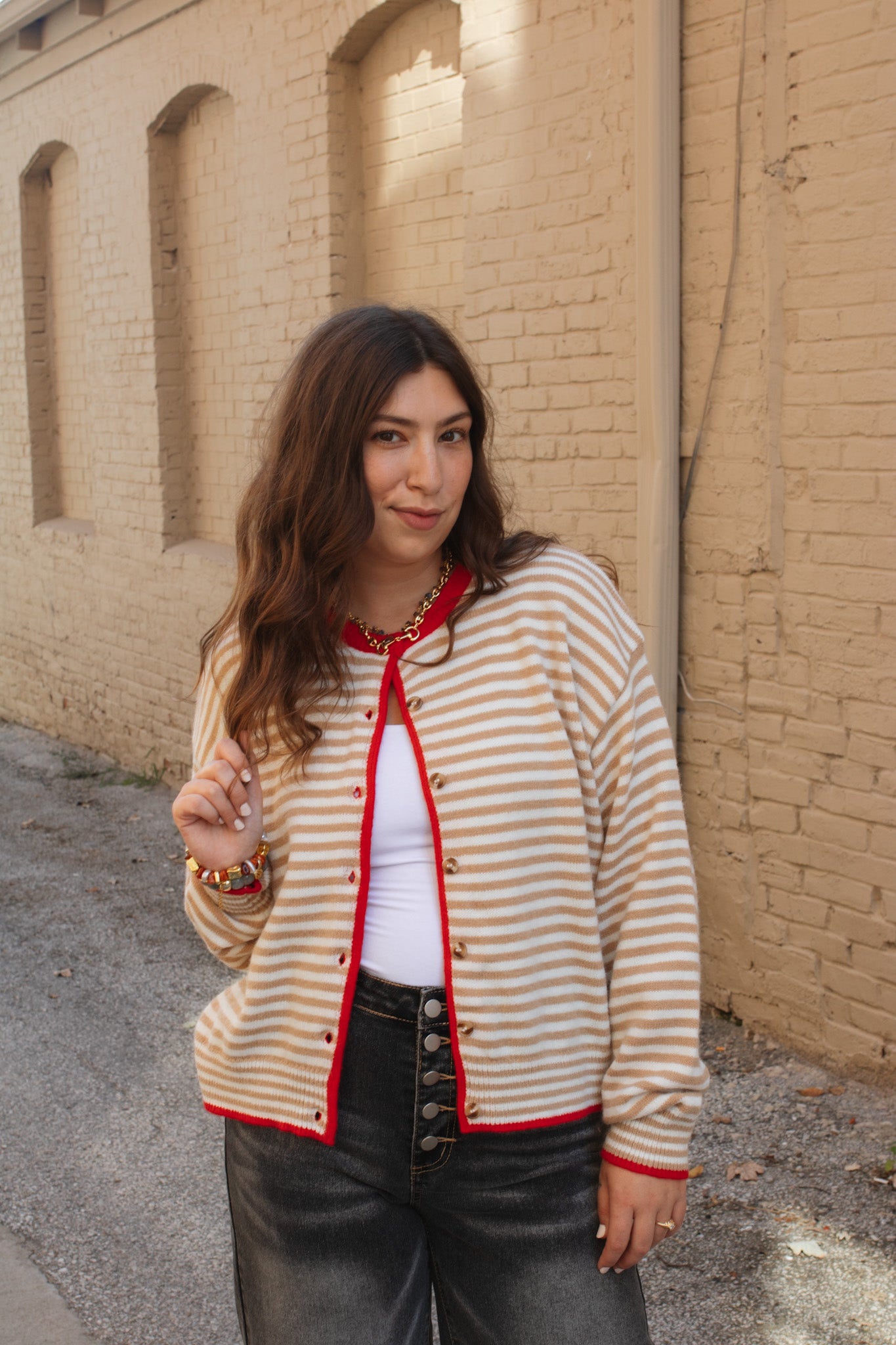 Auri Striped Contrast Button Down Cardigan