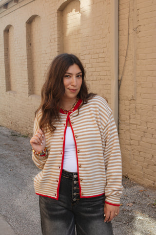 Auri Striped Contrast Button Down Cardigan