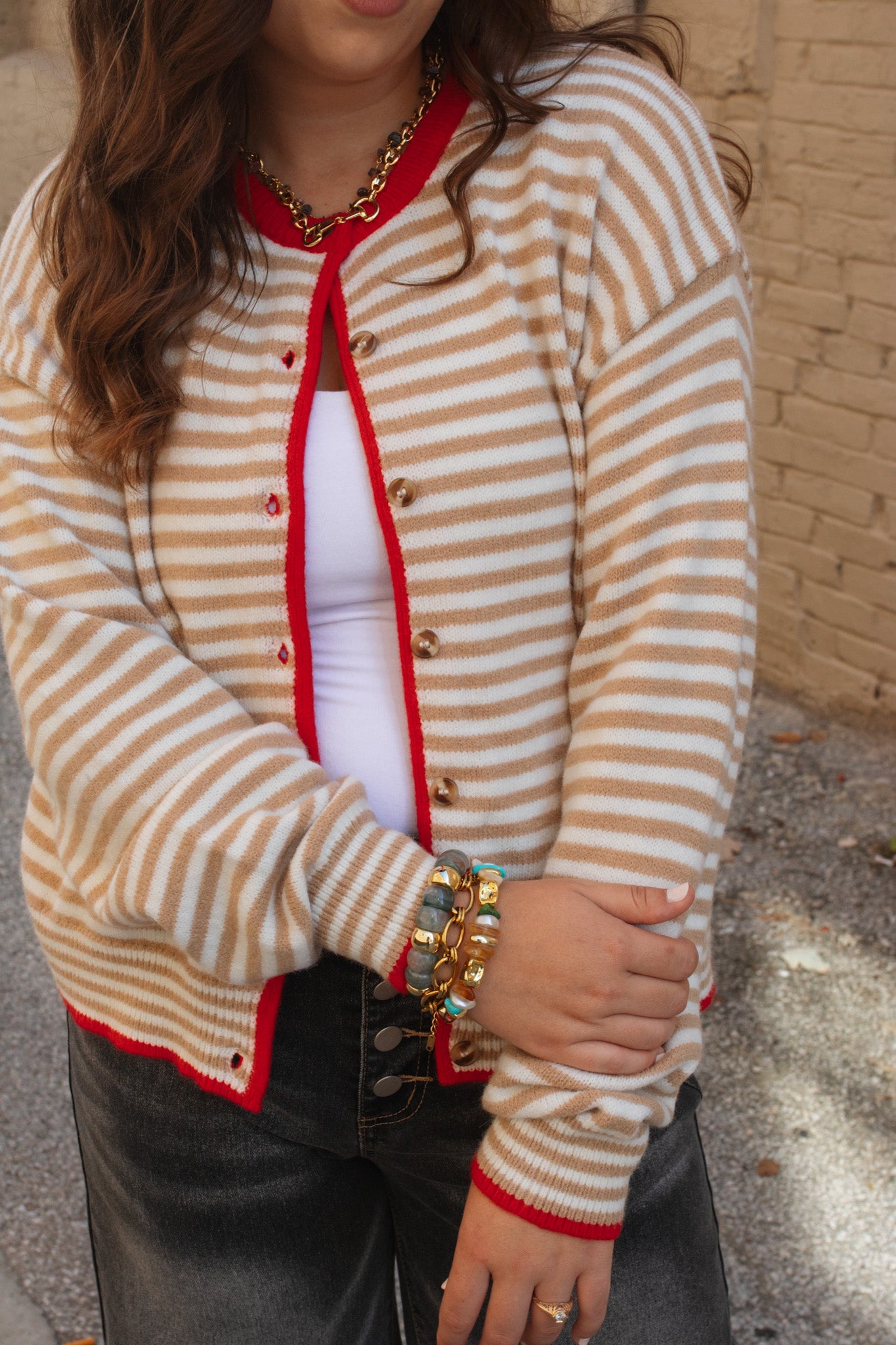 Auri Striped Contrast Button Down Cardigan
