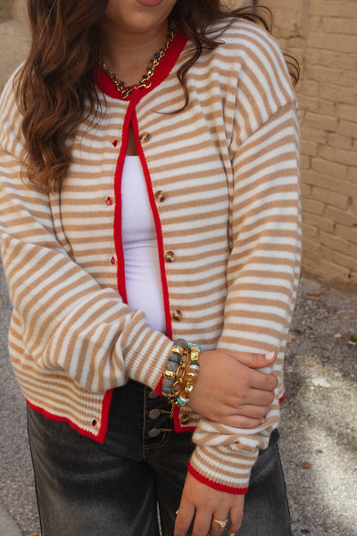 Auri Striped Contrast Button Down Cardigan