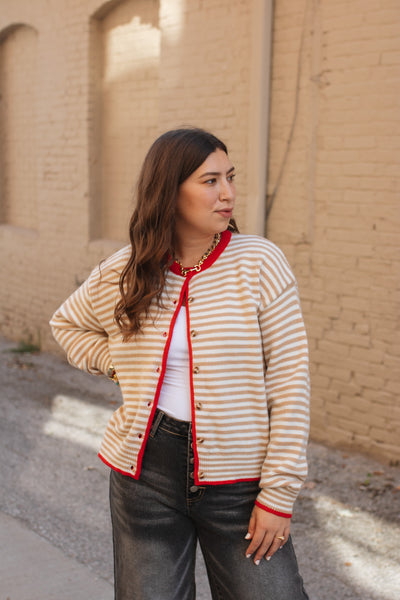Auri Striped Contrast Button Down Cardigan
