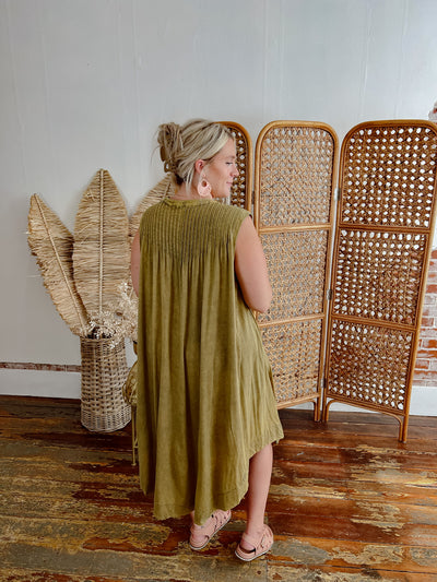 Walk My Way Pleat Button Dress