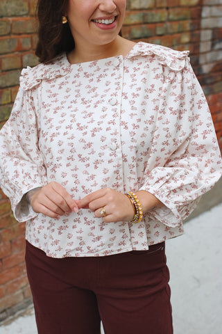 Ava Vintage Floral Button Down Blouse