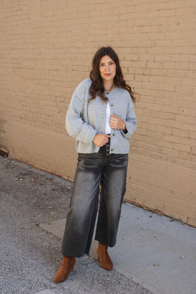 Hazel Button Down Cardigan Sweater - Heather Gray