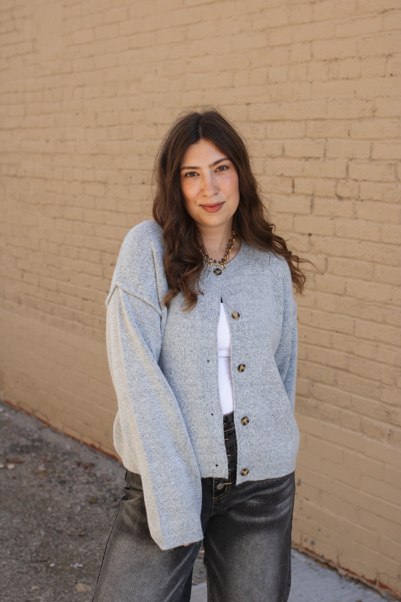Hazel Button Down Cardigan Sweater - Heather Gray