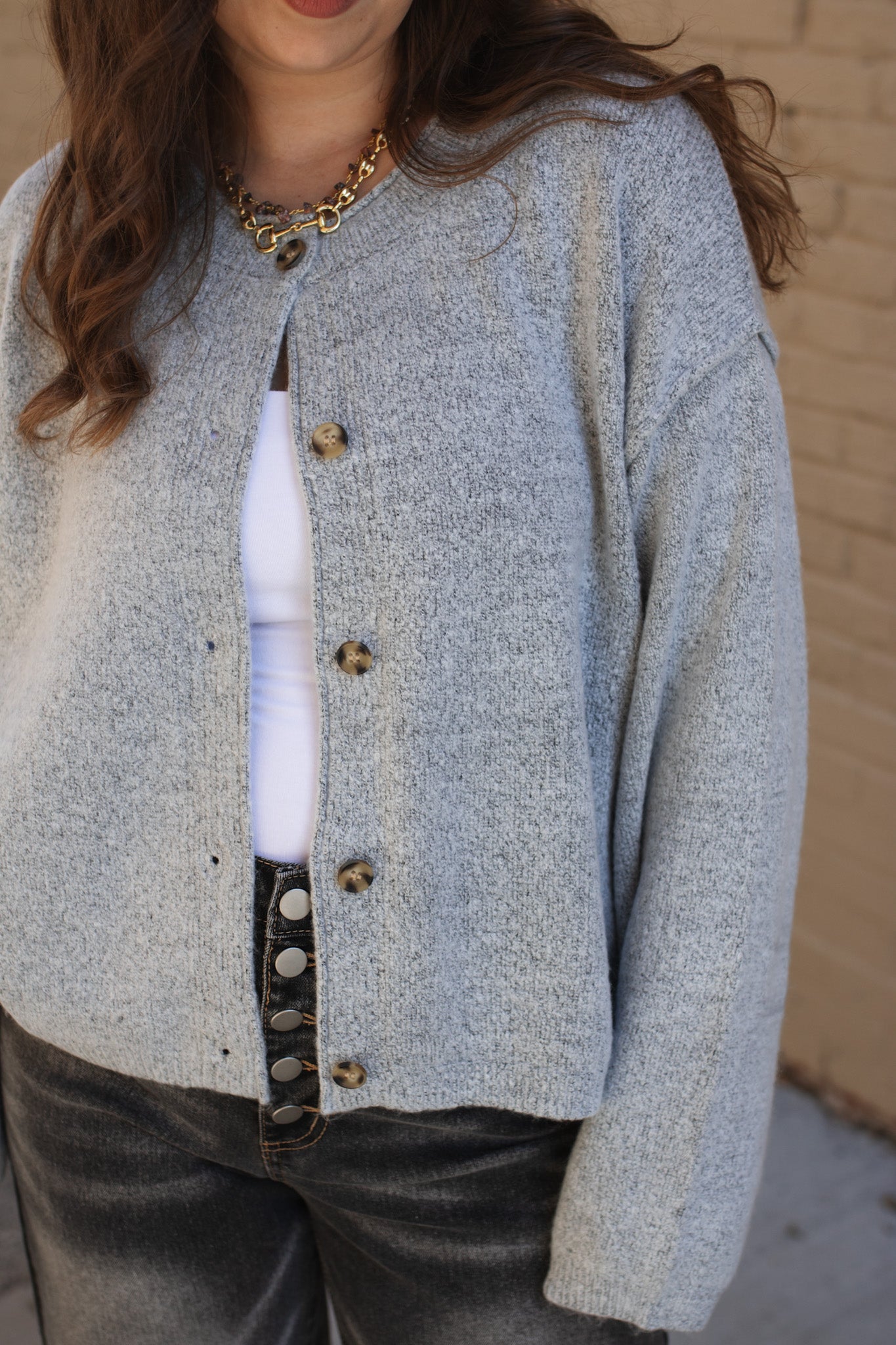 Hazel Button Down Cardigan Sweater - Heather Gray