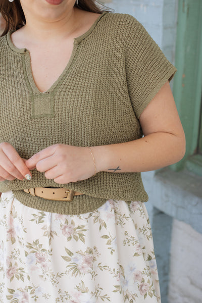 Remy Split Neck Knit Pullover | Light Olive