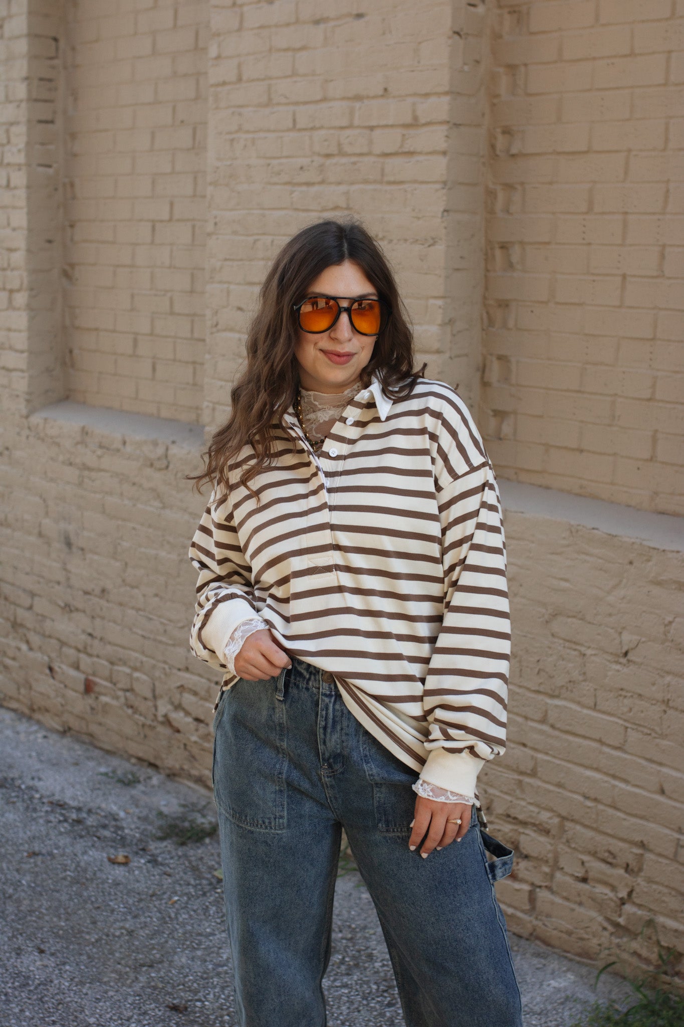 Romy Striped Knit Polo Top