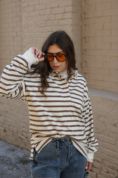 Romy Striped Knit Polo Top
