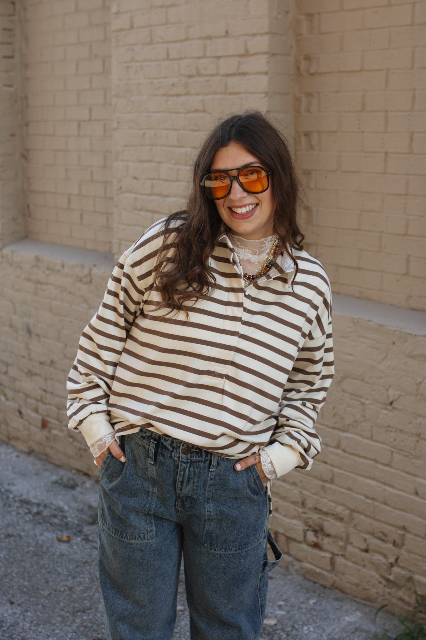 Romy Striped Knit Polo Top