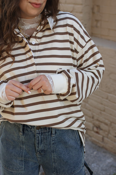 Romy Striped Knit Polo Top