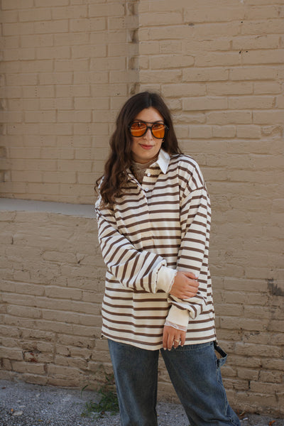 Romy Striped Knit Polo Top
