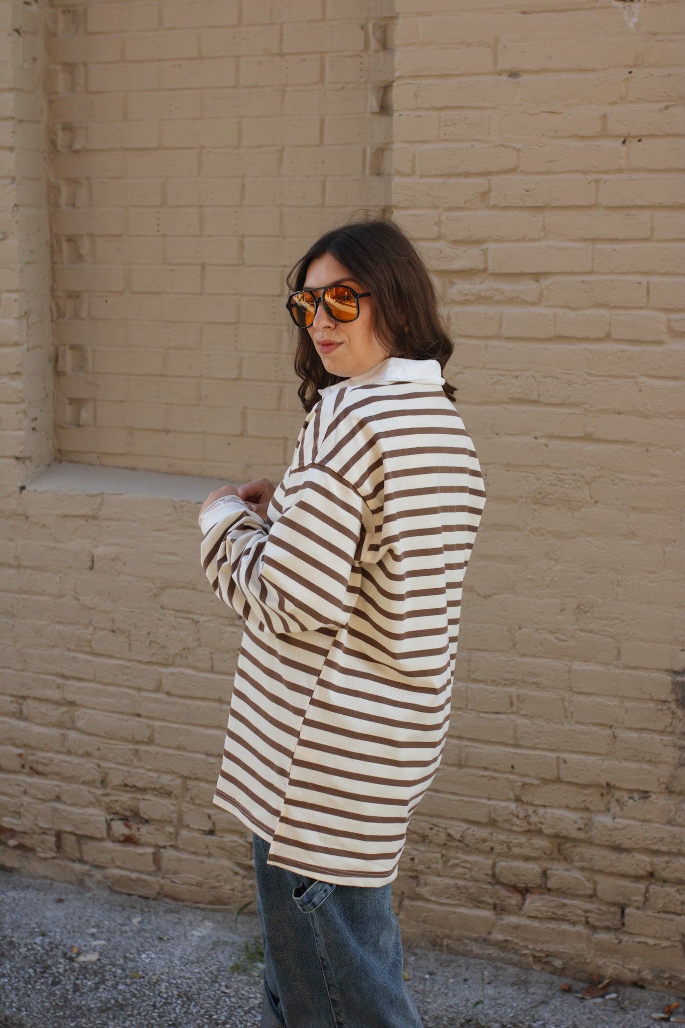 Romy Striped Knit Polo Top