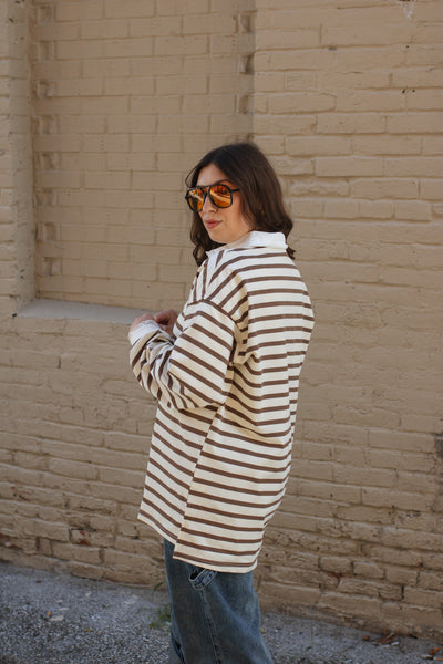 Romy Striped Knit Polo Top