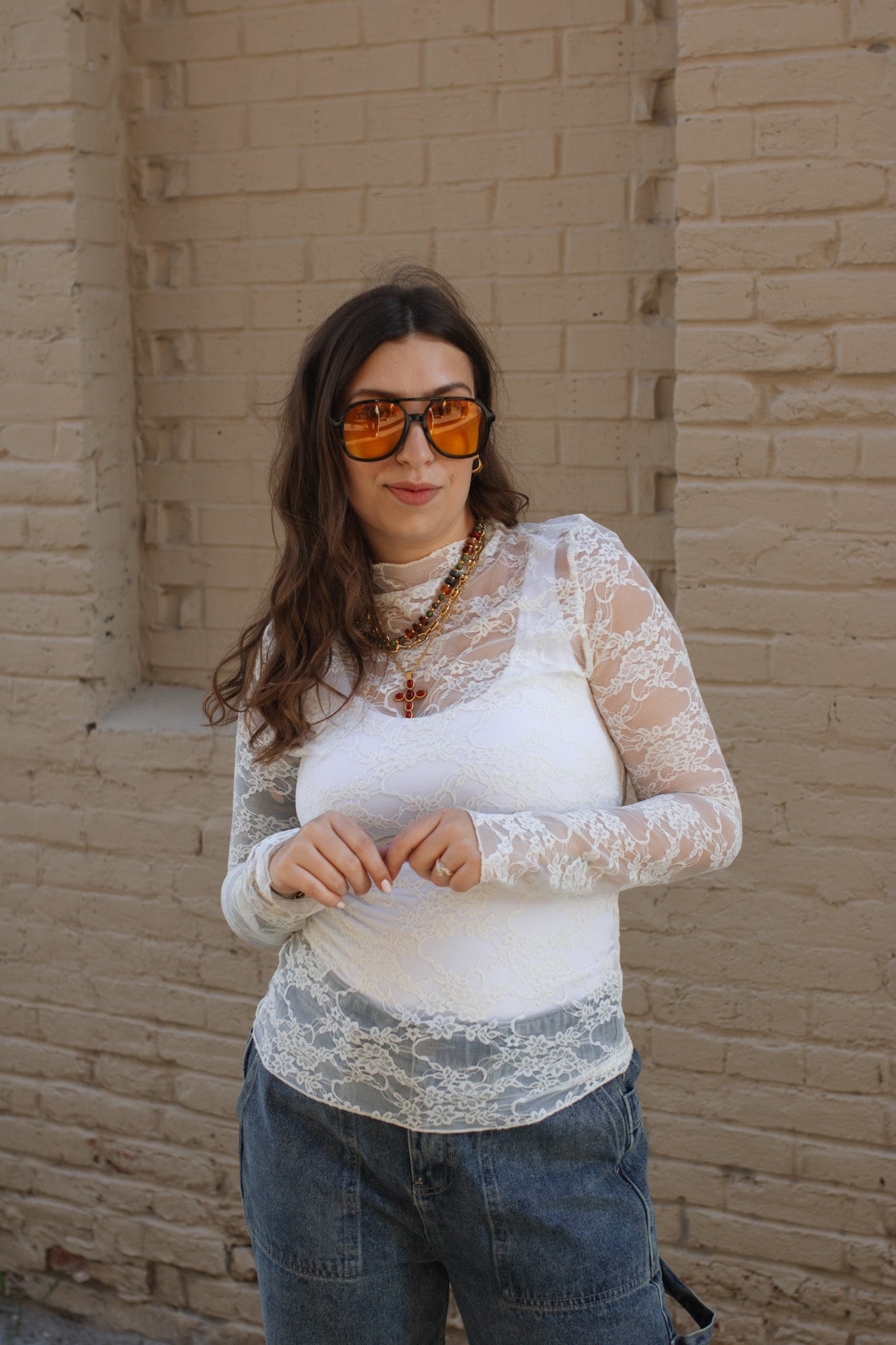 Isla Sheer Floral Mock Neck Top