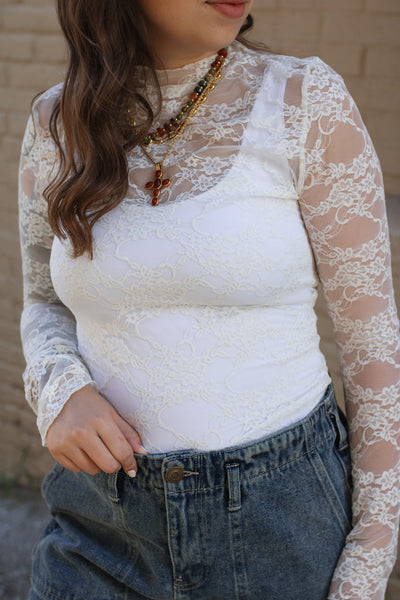 Isla Sheer Floral Mock Neck Top