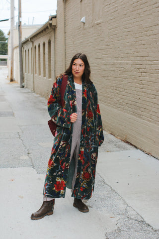 Quincy Floral Velvet Long Duster