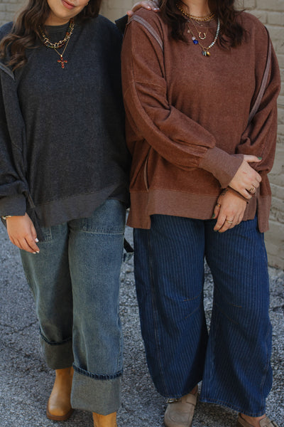 Carly Oversized Fleece Sweatshirt - Chestnut