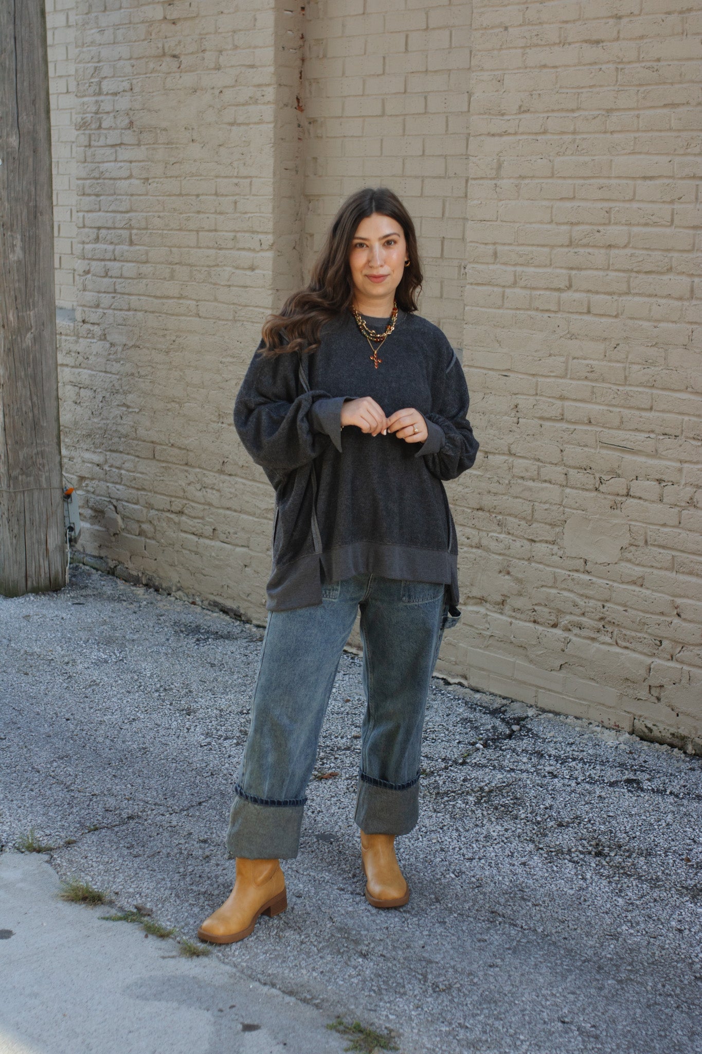 Carly Oversized Fleece Sweatshirt - Charcoal