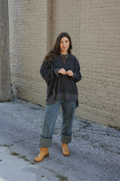 Carly Oversized Fleece Sweatshirt - Charcoal