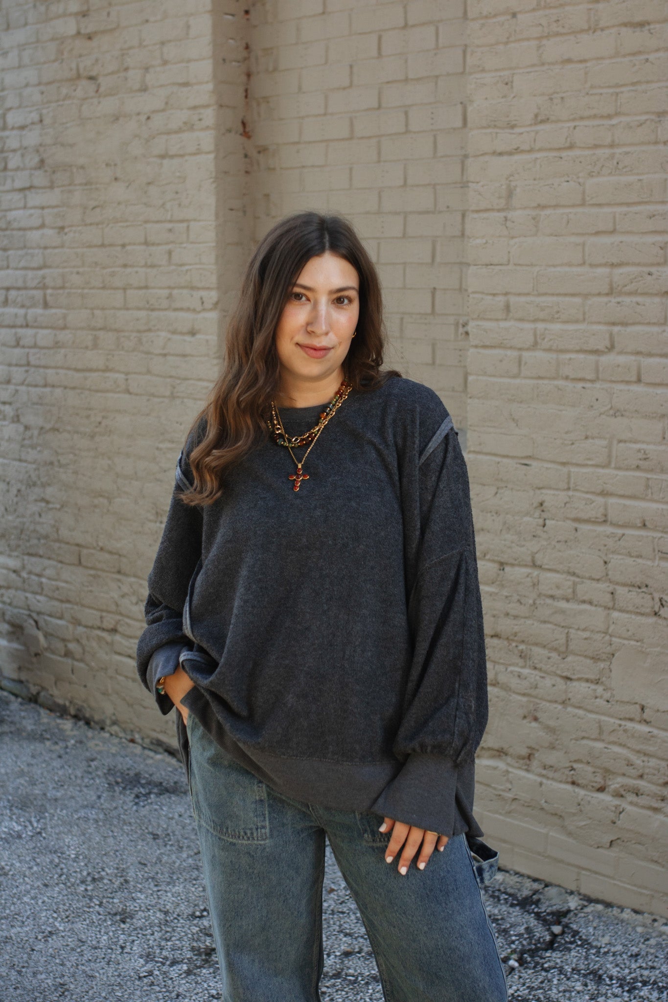 Carly Oversized Fleece Sweatshirt - Charcoal