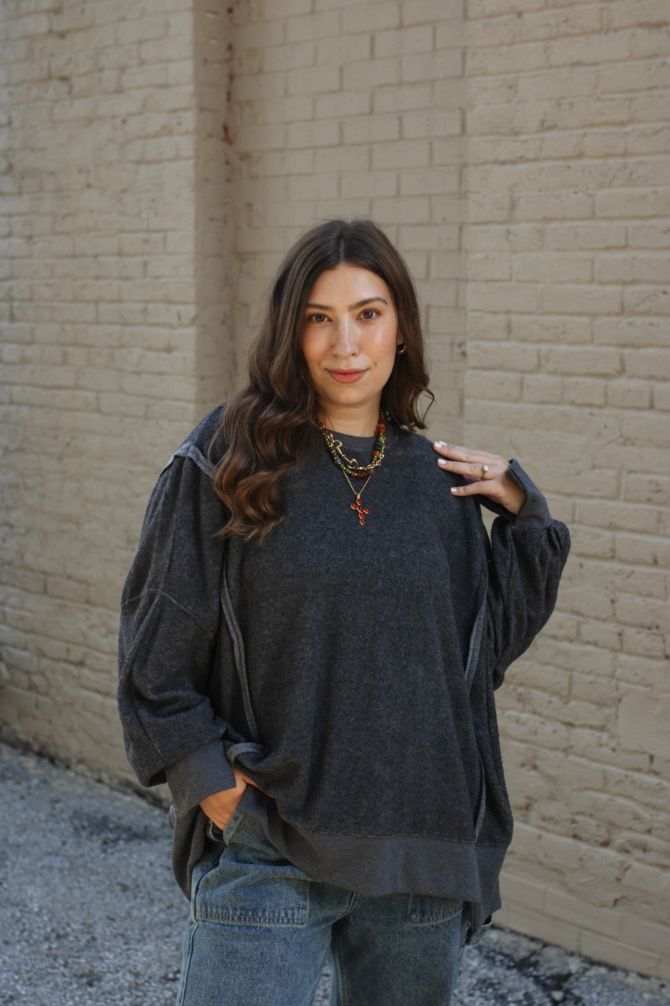 Carly Oversized Fleece Sweatshirt - Charcoal