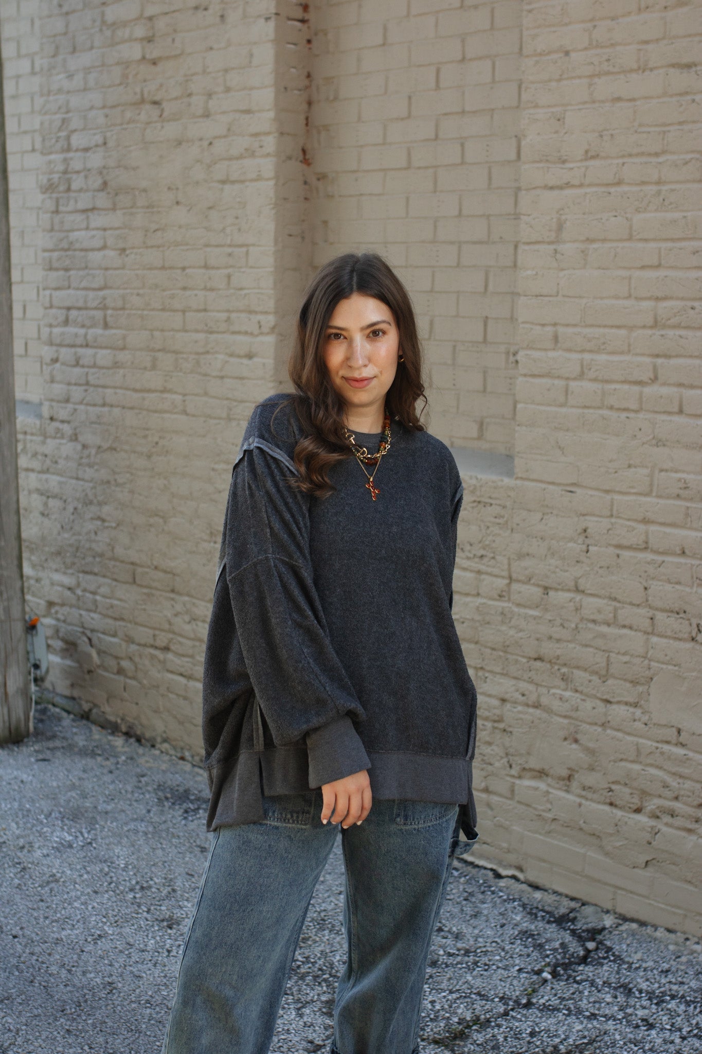 Carly Oversized Fleece Sweatshirt - Charcoal