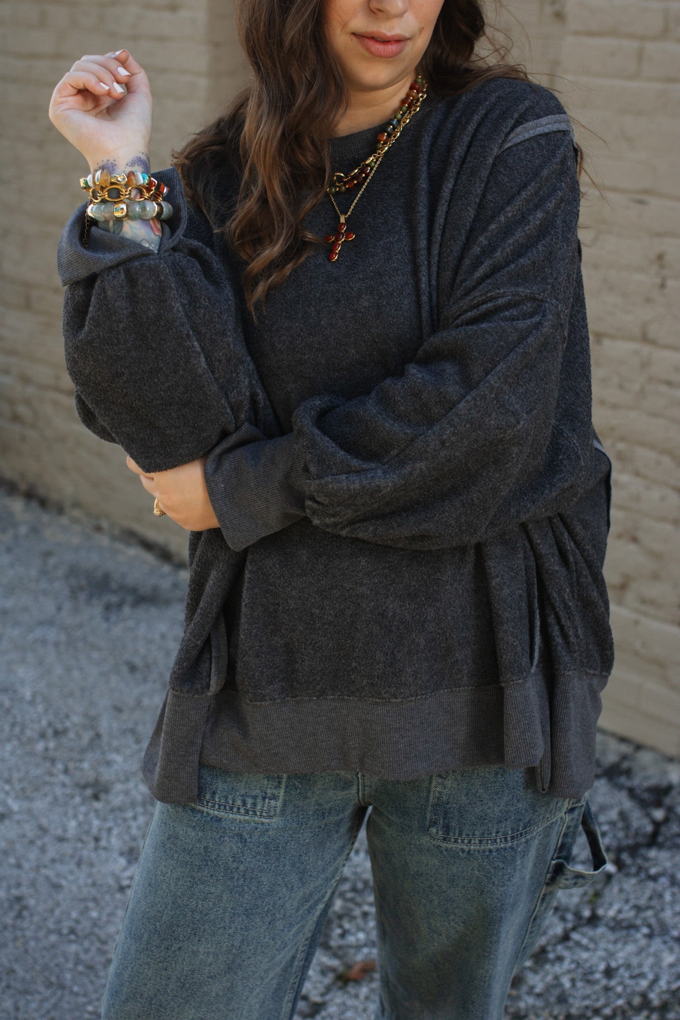 Carly Oversized Fleece Sweatshirt - Charcoal