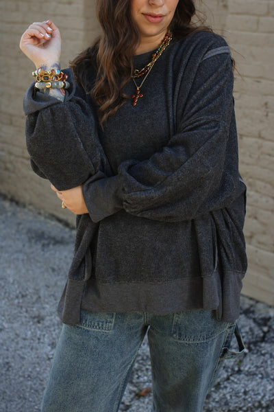 Carly Oversized Fleece Sweatshirt - Charcoal