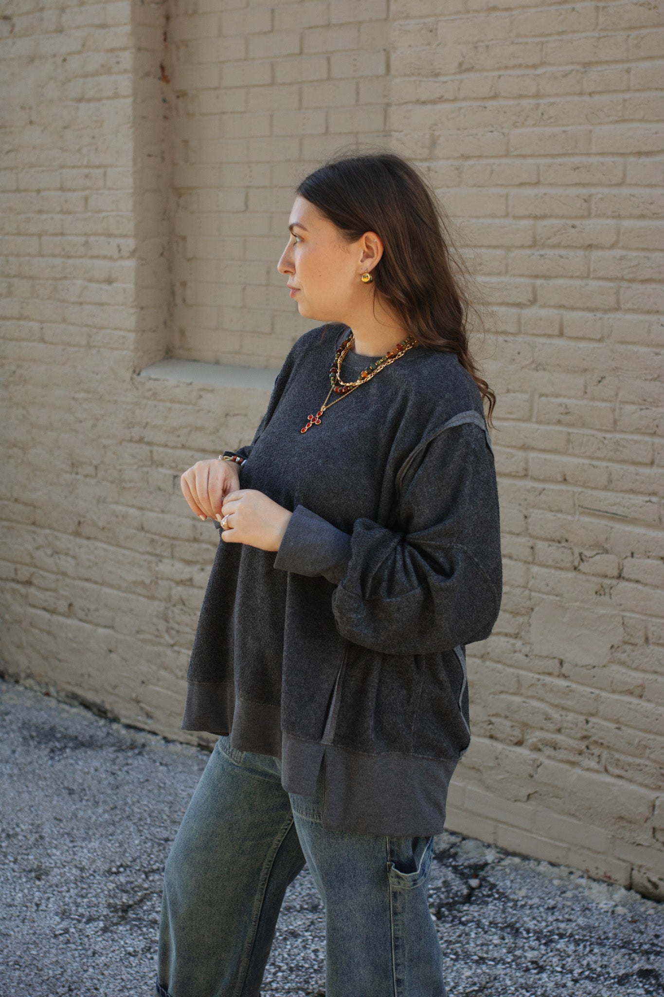Carly Oversized Fleece Sweatshirt - Charcoal