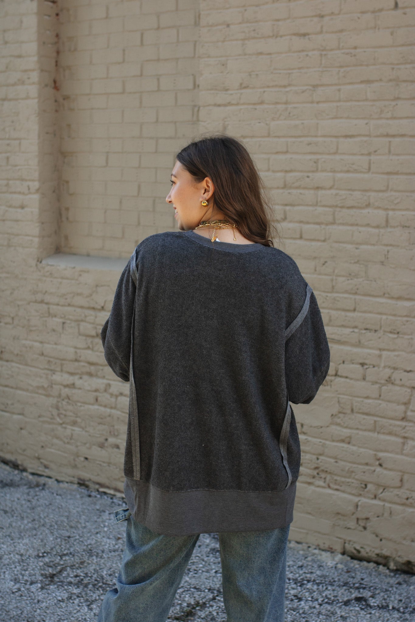 Carly Oversized Fleece Sweatshirt - Charcoal