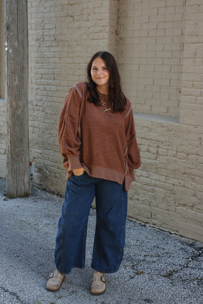 Carly Oversized Fleece Sweatshirt - Chestnut