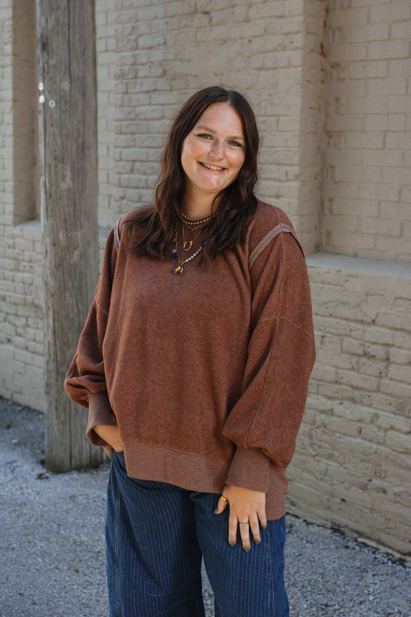 Carly Oversized Fleece Sweatshirt - Chestnut