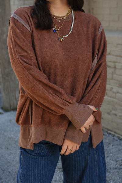 Carly Oversized Fleece Sweatshirt - Chestnut
