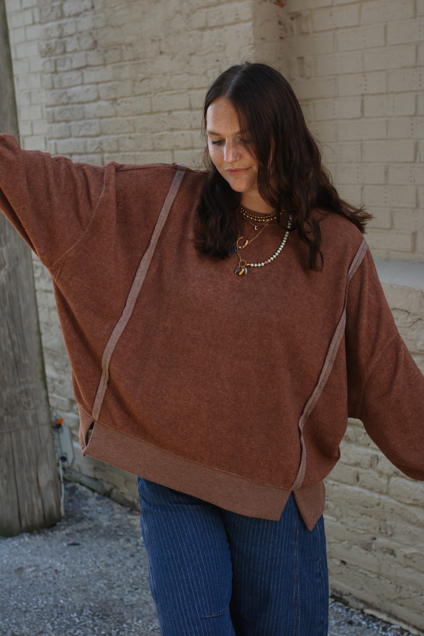 Carly Oversized Fleece Sweatshirt - Chestnut