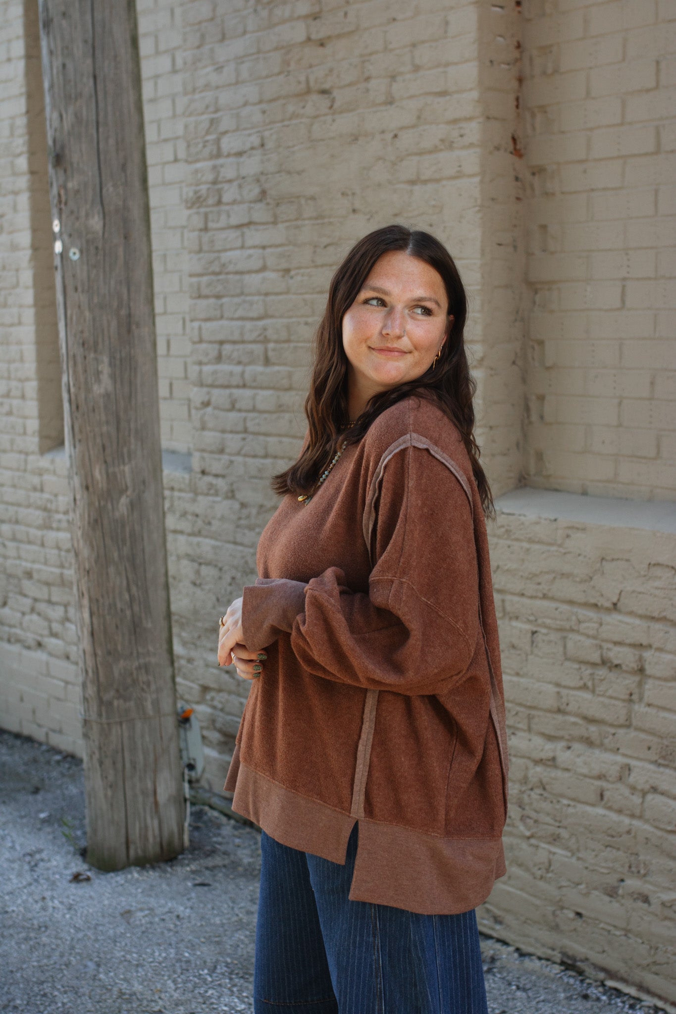 Carly Oversized Fleece Sweatshirt - Chestnut