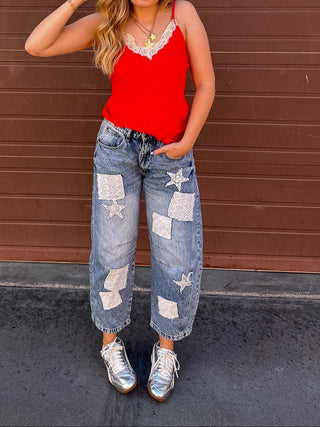 Briar Patchwork Barrel Jeans