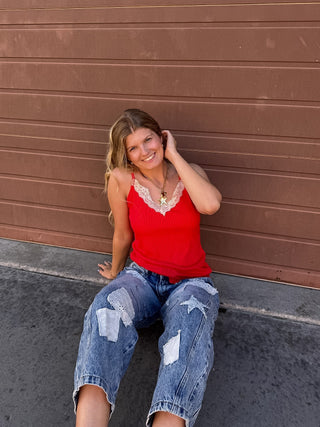 Drew Ribbed Lace Tank