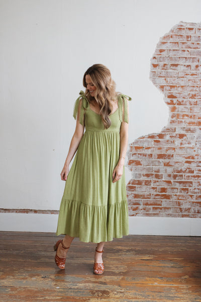 Effie Scallop Eyelet Tie Midi Dress