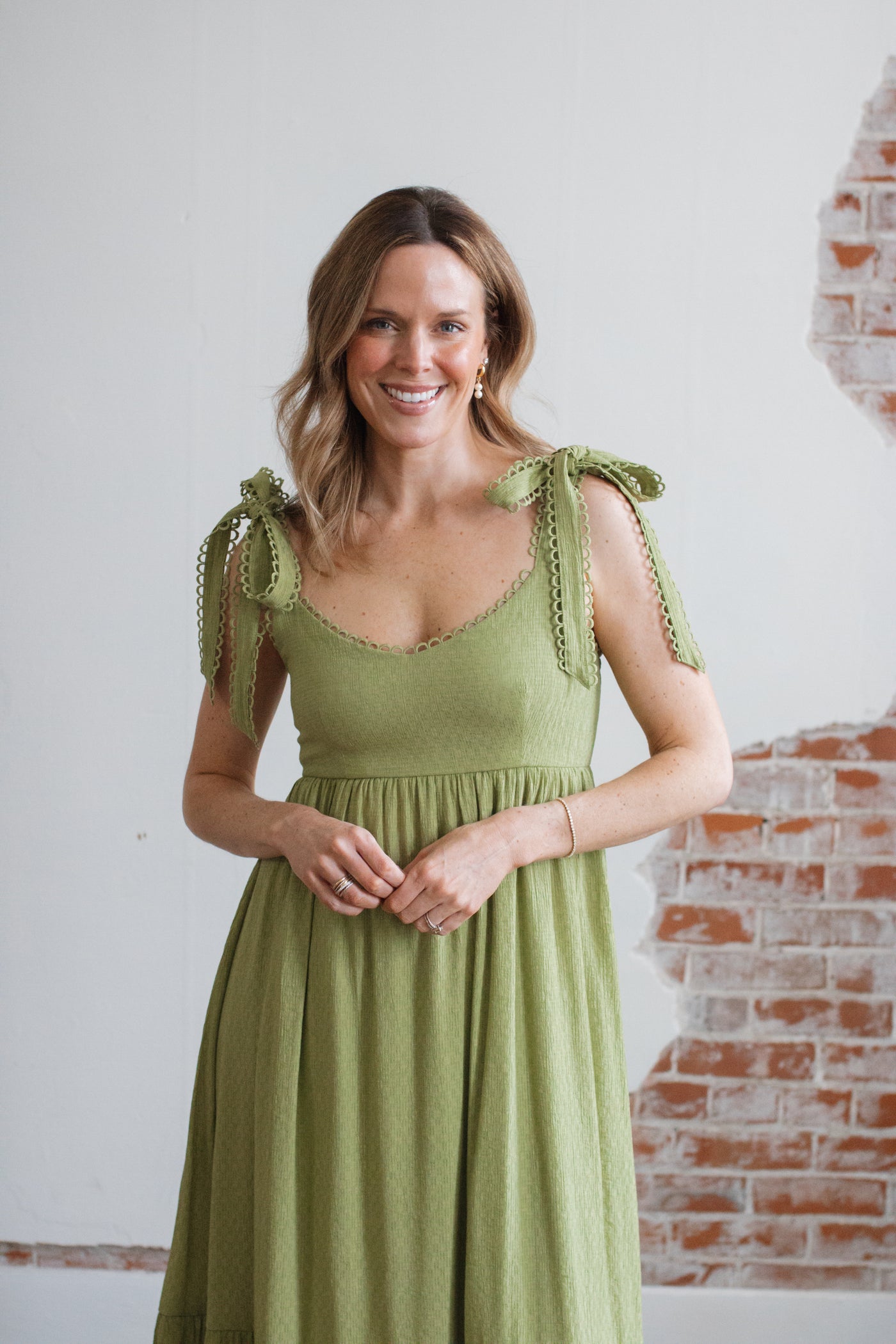 Effie Scallop Eyelet Tie Midi Dress