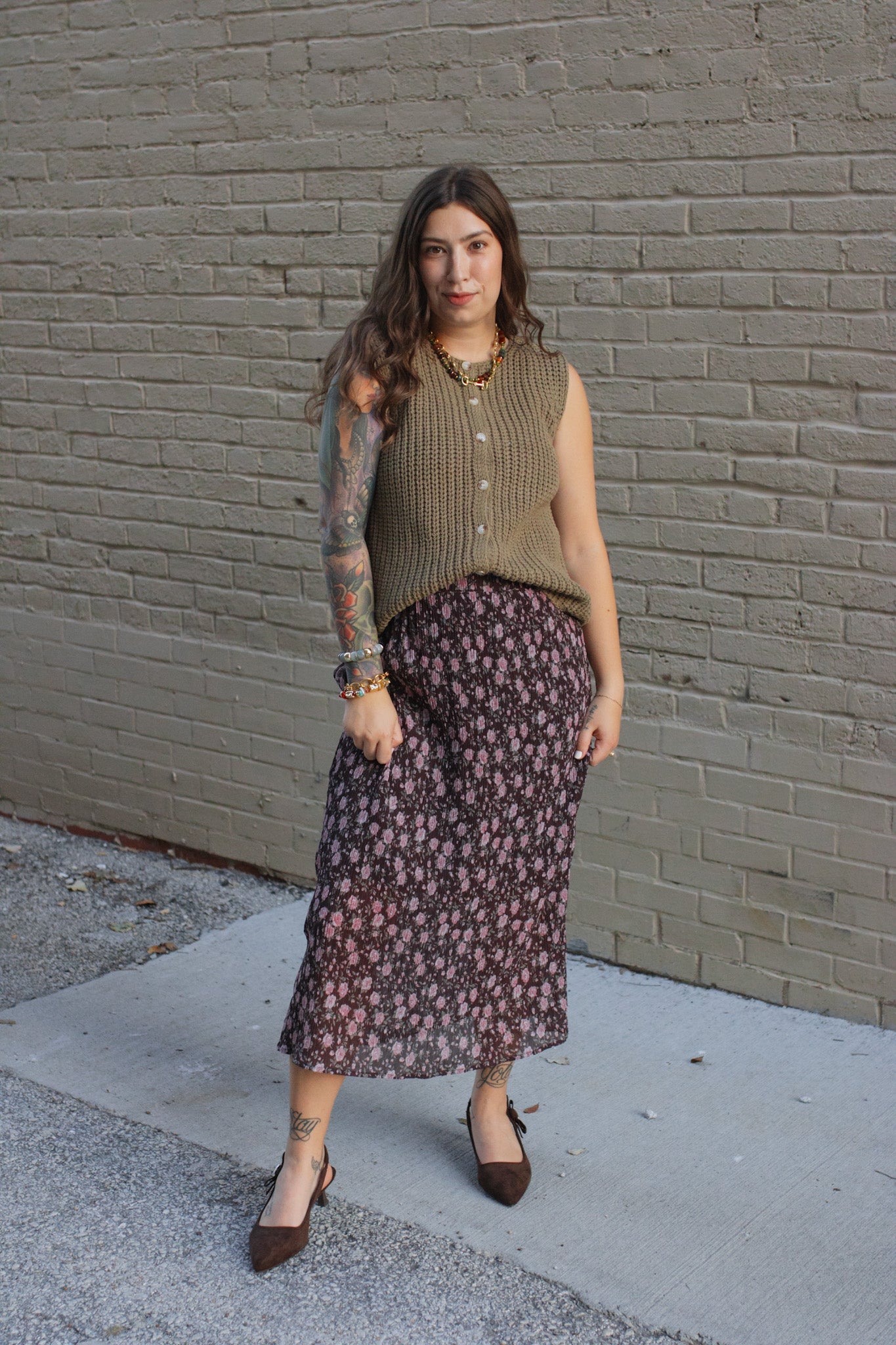 Nora Floral Pleated Midi Skirt