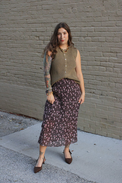 Nora Floral Pleated Midi Skirt