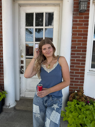 Drew Ribbed Lace Tank