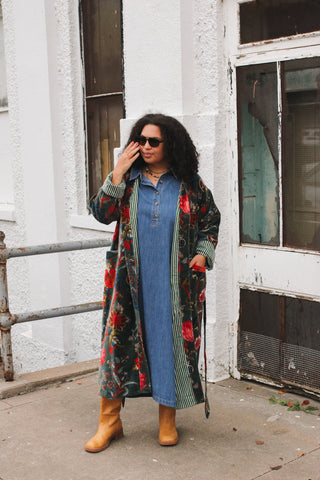 Quincy Floral Velvet Long Duster