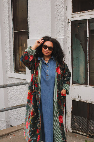 Quincy Floral Velvet Long Duster