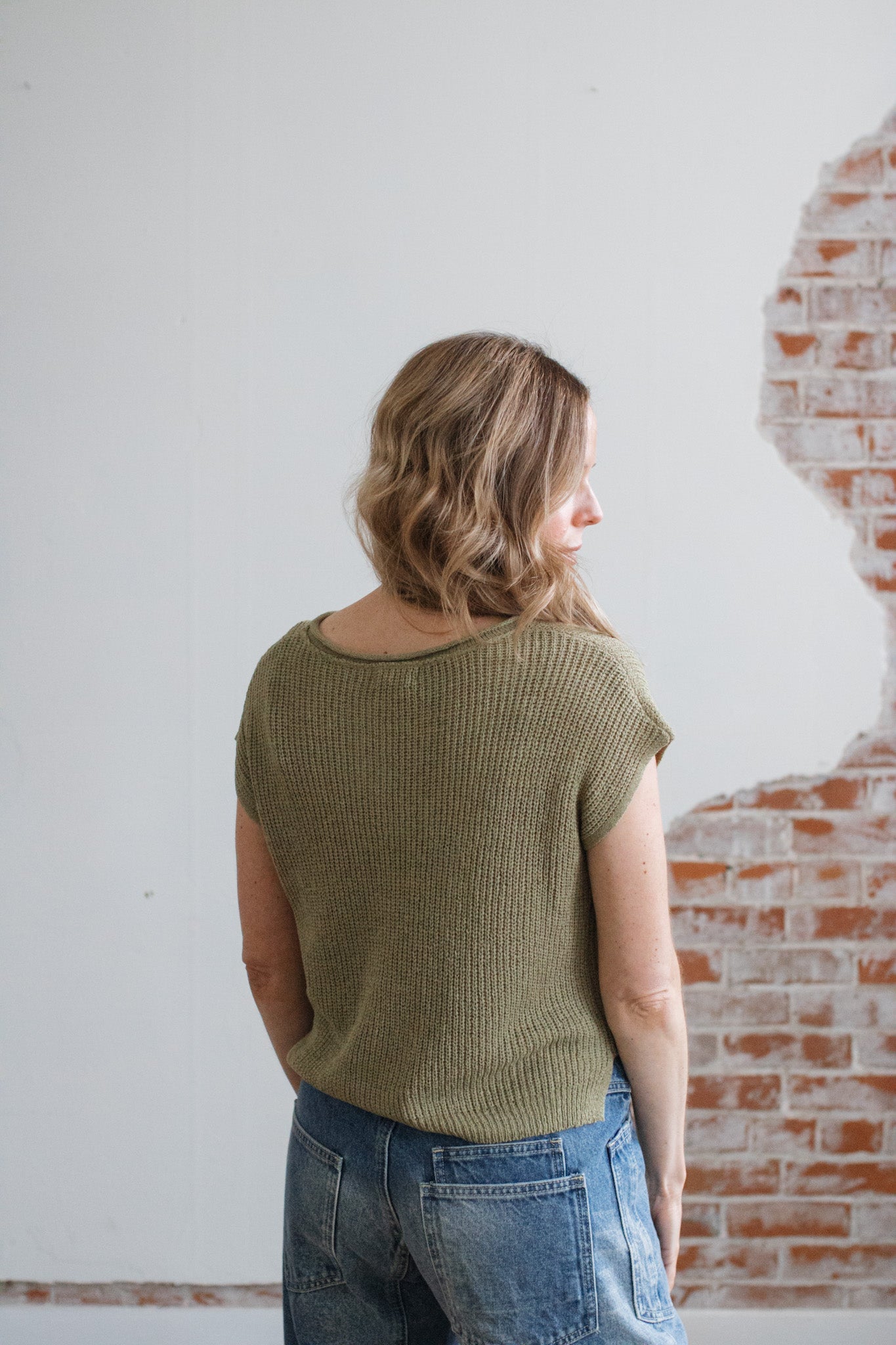 Remy Split Neck Knit Pullover | Light Olive