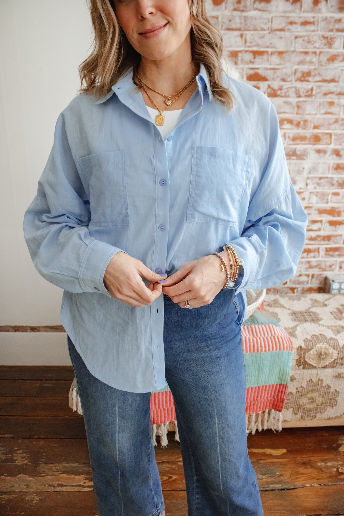 Down to Business Button Down Top