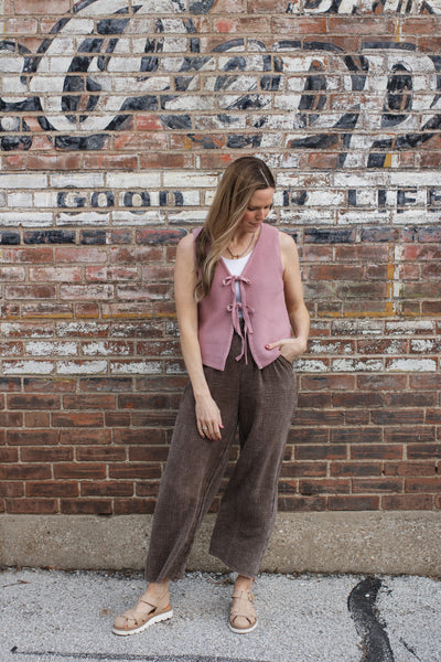 Elizabeth Tie Front Knit Vest | Rose