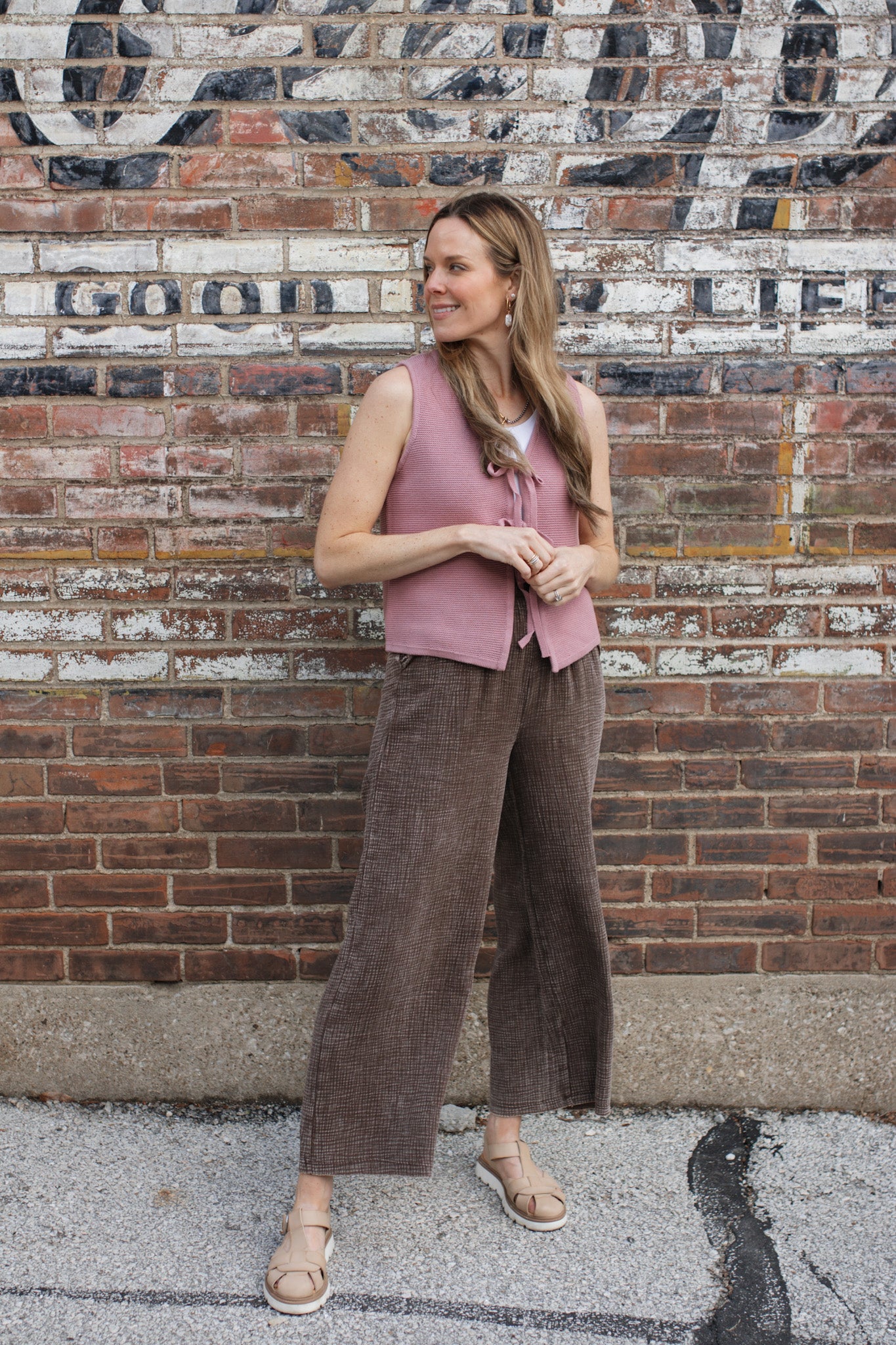 Elizabeth Tie Front Knit Vest | Rose